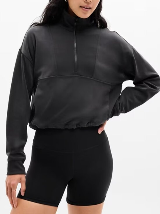 Athleta Tops - Athleta Seasoft Rib 1/4 Zip Popover in Black Women's Size Large Suede-soft Crop